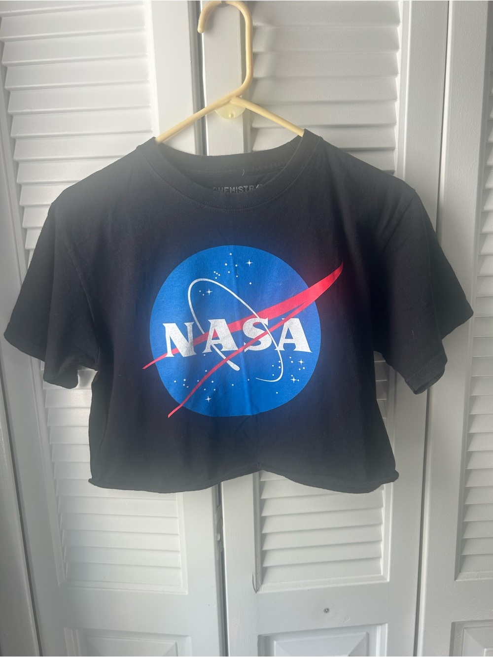 Chemistry Black Crop Top with Blue and Red NASA Graphic
